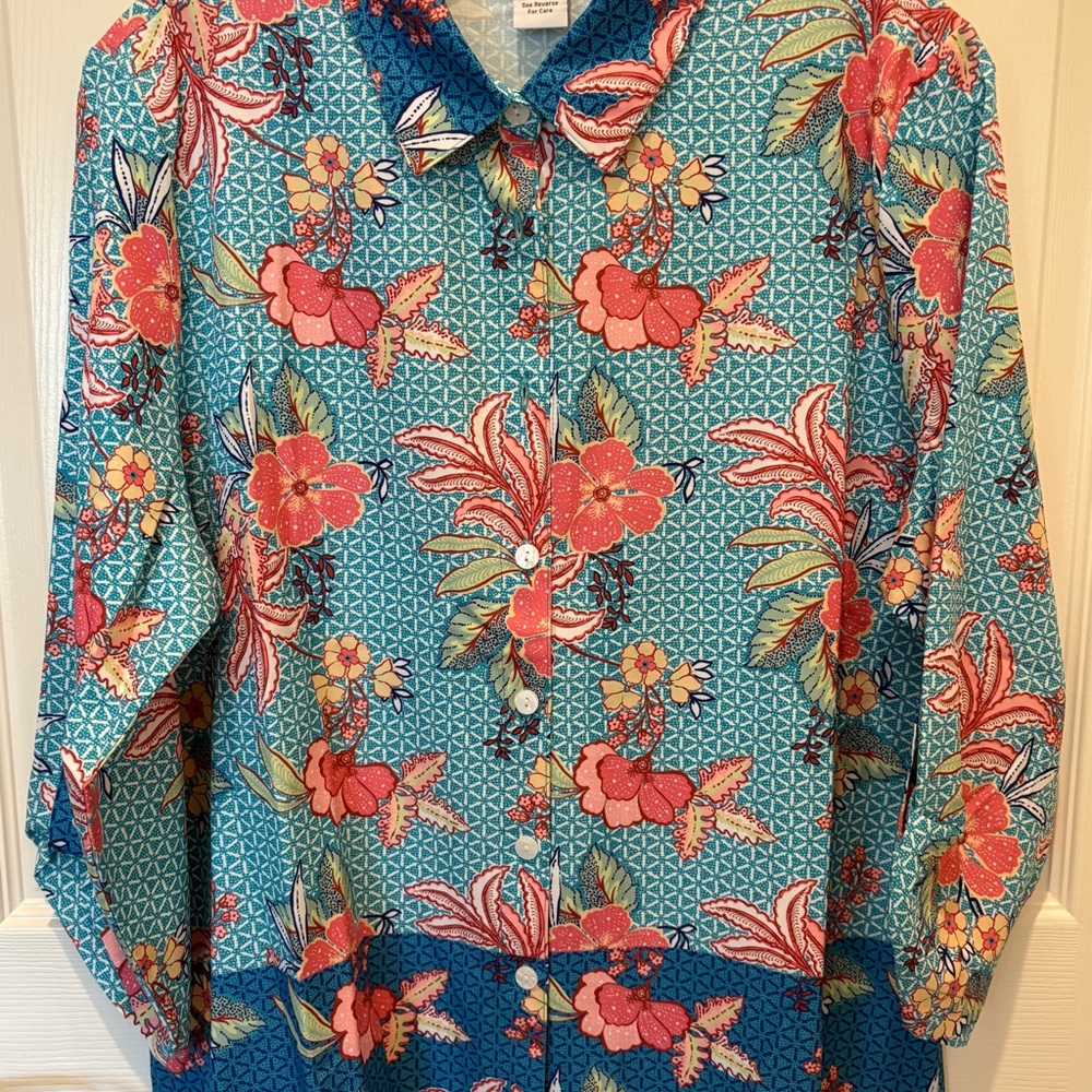 Drapers& Damons Floral Button Down Shirt - Green Floral PL